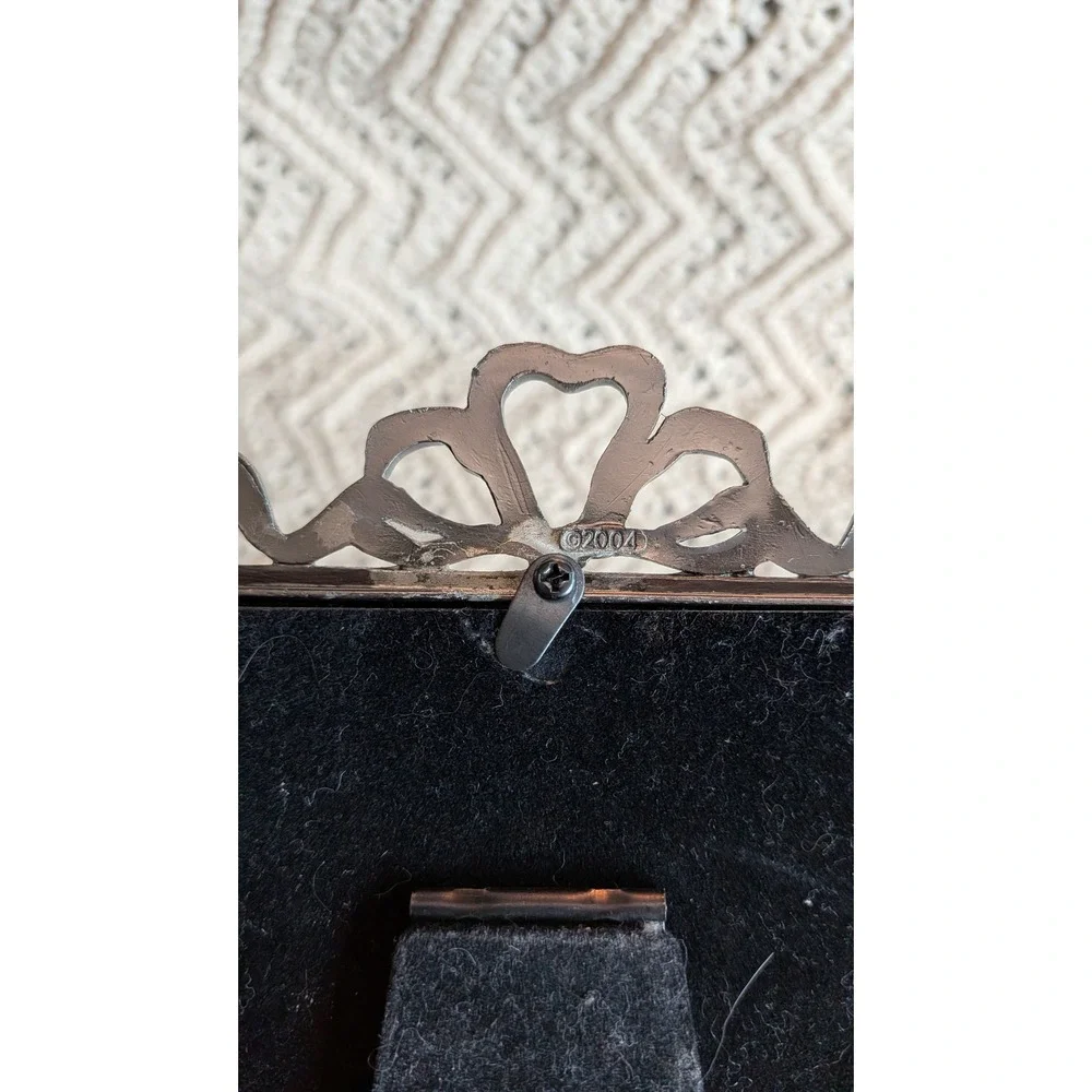 Elegance Pewter Photo Frame 4x6 Vintage 2004 Rose Floral Bow Ribbon Silver Tone